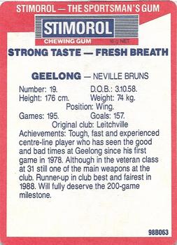 1990 AFL Scanlens Stimorol #17 Neville Bruns Back